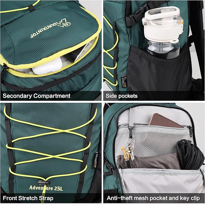 MOUNTAINTOP Hiking Backpack,25L Camping Backpack, Men Women Hiking Daypack Lightweight Travel Backpack for Climbing(Deep Green)