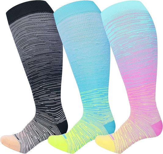 LEVSOX Plus Size Compression Socks for Women Men Wide Calf Extra Large 15-20 mmHg Knee High Sock for Nurses Pregnant Travel