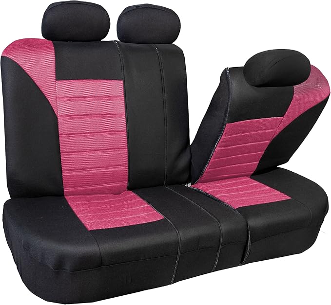 FH Group Automotive Car Seat Covers Rear Set Premium 3D Air Mesh Seat Covers, Airbag Compatible and Split Bench Cover Universal Fit Interior Accessories for Cars Trucks and SUVs - Pink