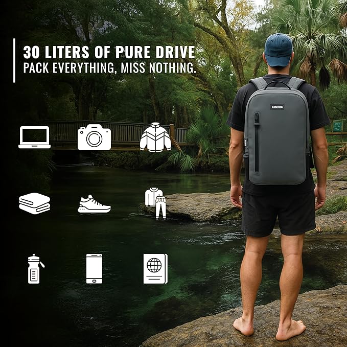 KRONOX 30L Waterproof Backpack for Men – IPX7 Submersible Dry Bag, Lightweight & Durable for Travel, Motorcycle, Kayak
