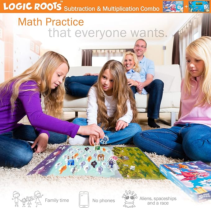 LogicRoots Two Math Games for Kids - Learn Addition, Subtraction and Multiplication Table Educational Games for Kids 5 and up - Best for First Grade and up