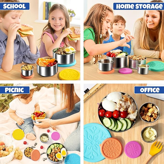 Homotte 304 Stainless Steel Containers with Lids Small for Lunch, Leak-Proof Stainless Steel Food Storage Containers for Back to School Kids, 5 Pack Stackable (2oz, 4oz, 8oz, 14oz, 24oz)