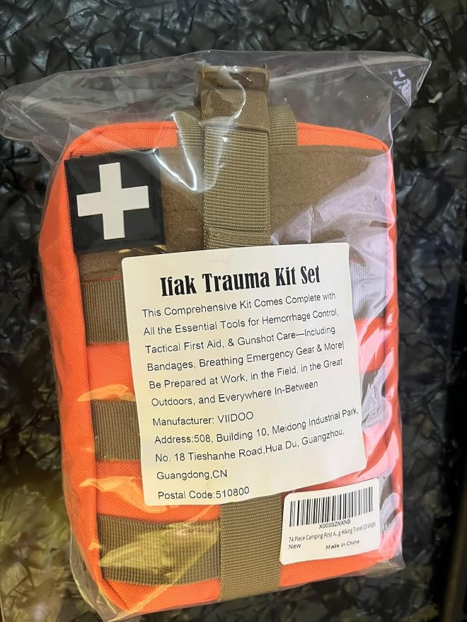 74 Piece Camping First Aid Kit Ifak Trauma Kit, Molle Tactical First Aid Kit Refill Supplies for Survival Camping Hiking Travel (Orange)