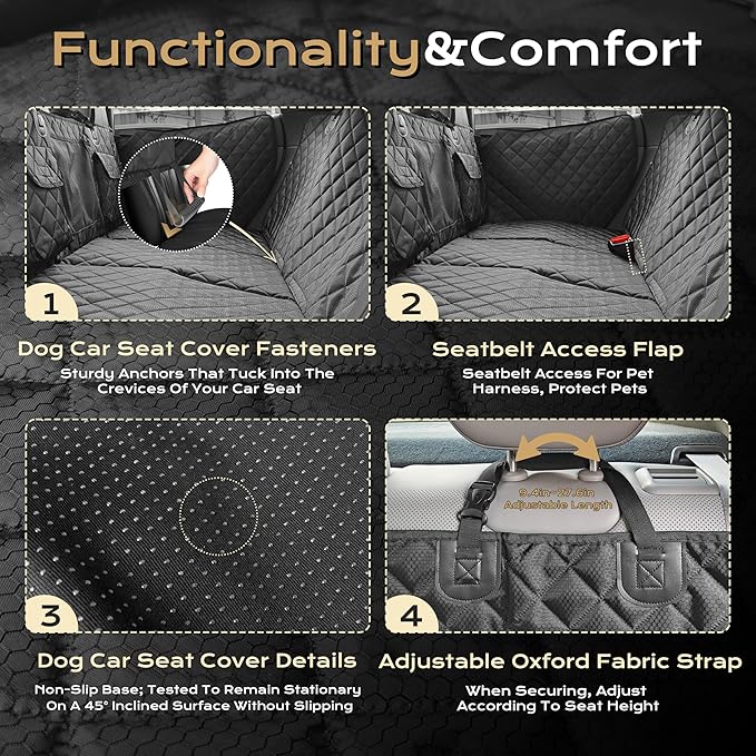 Dog Car Seat Cover for Back Seat Extender, 450 lbs Hard Bottom Waterproof Pet Hammock with Door Protection, Non-Slip Scratchproof Car Bed for Dogs, Fits SUV, Truck & Sedan