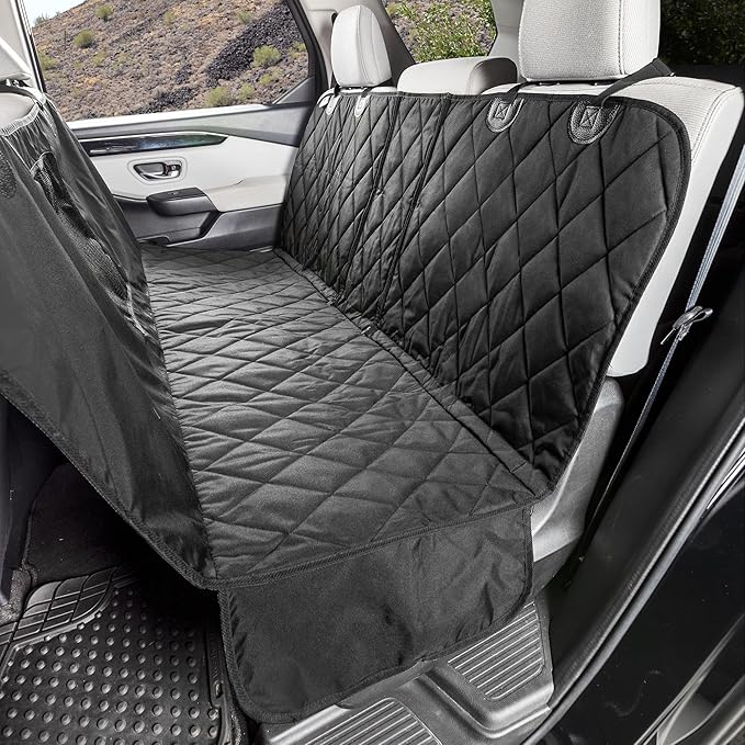 4Knines Dog Hammock for Cars, SUVs, and Small Trucks with Mesh Window (Regular, Black) – Rear Seat Cover for 60/40 Split Bench w/Armrest & Seatbelt Access – Heavy Duty, Waterproof, Easy to Install