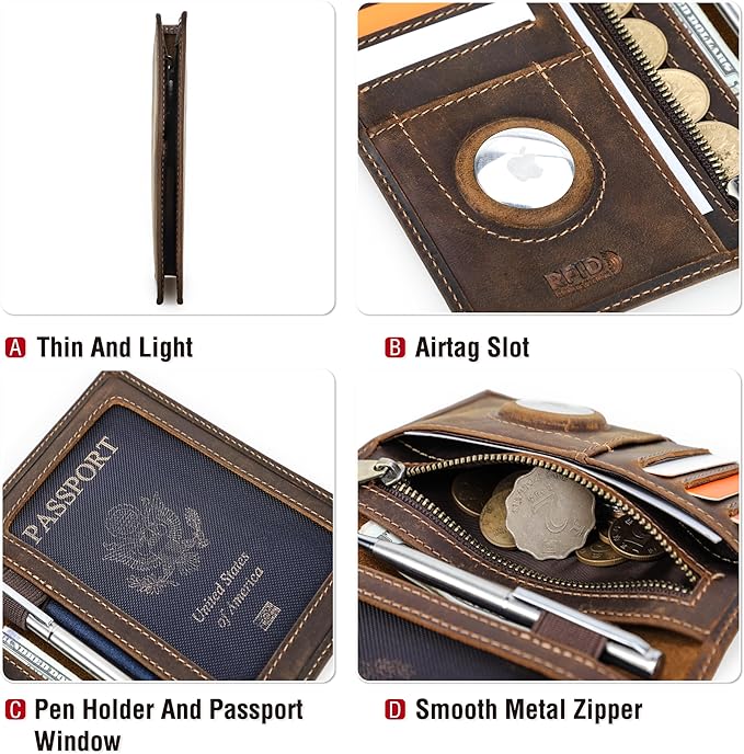 Top Grain Leather Single Travel Passport Wallet Embossing Badge for Unisex, Folio Design for Passport & Multi Cards, RFID Blocking for Passport/Cards/Checks/Bills/AirTag, Coffee Default, IN