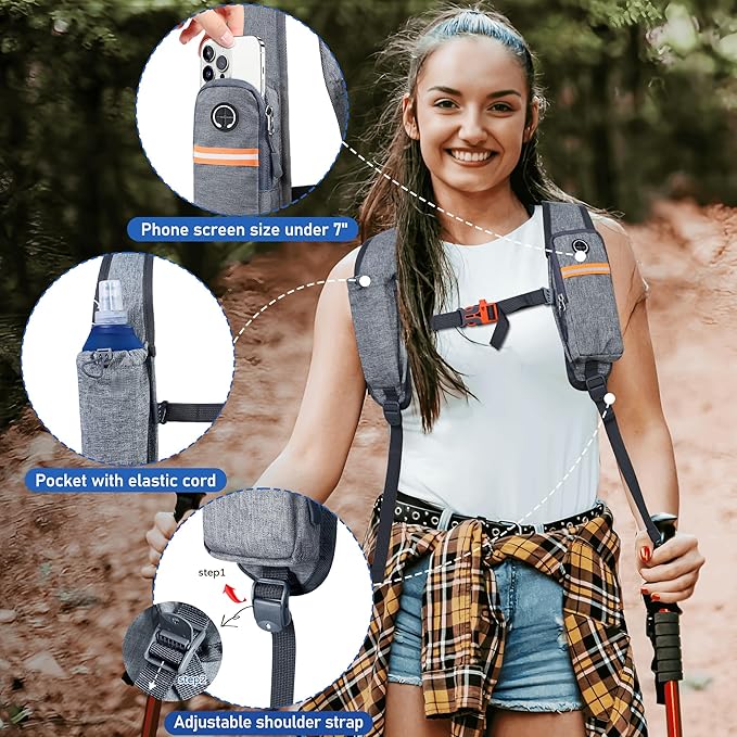 FIORETTO 15L Hiking Backpack for Women Men Mini Packable Backpack Lightweight Small Daypack for Camping Travel Outdoor, Grey and Black