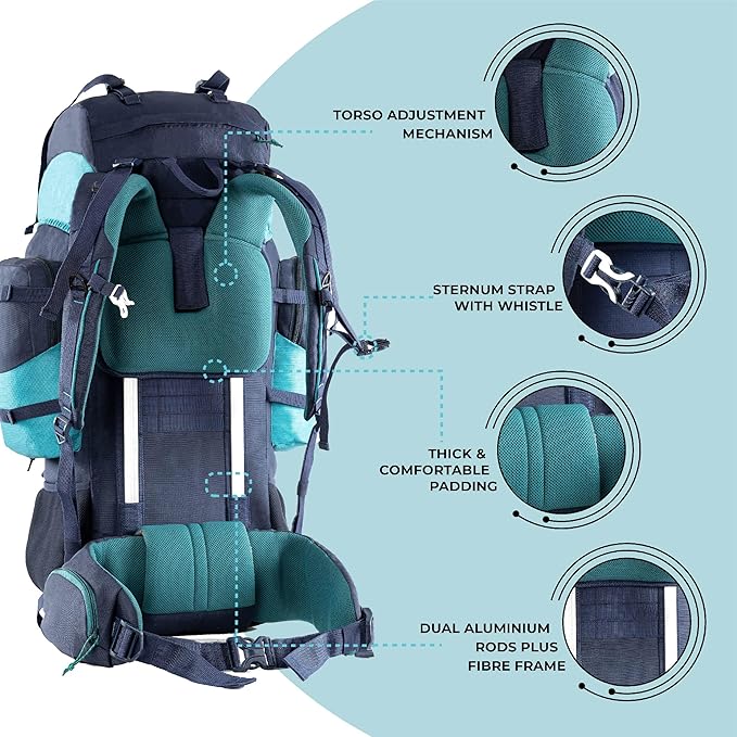 Tripole Walker Pro Rucksack for Trekking and Hiking (Navy Blue, 60)