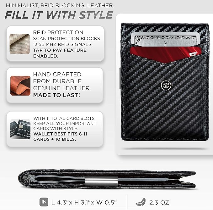 Suavell Slim Wallets for Men. Minimalist Bifold Wallet With Money Clip & ID Window. RFID Blocking Credit Card Holder Front Pocket Wallet, Gifts For Men - Husband Father On Birthday Anniversary.