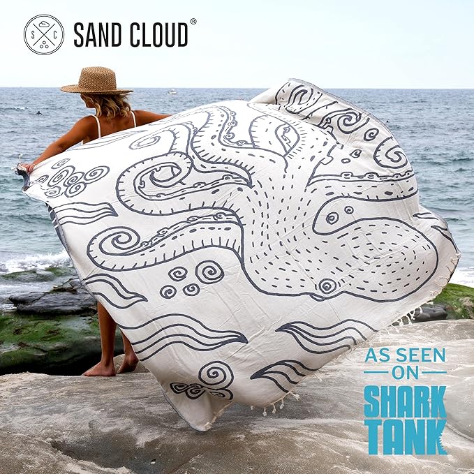 Sand Cloud Extra Large Turkish Beach Towel - Sand Free - 100% Organic Turkish Cotton Yarn - Quick Dry Towel for Beach, Picnic, Blanket or Bath - As Seen on Shark Tank - Marine Life (Ozy)