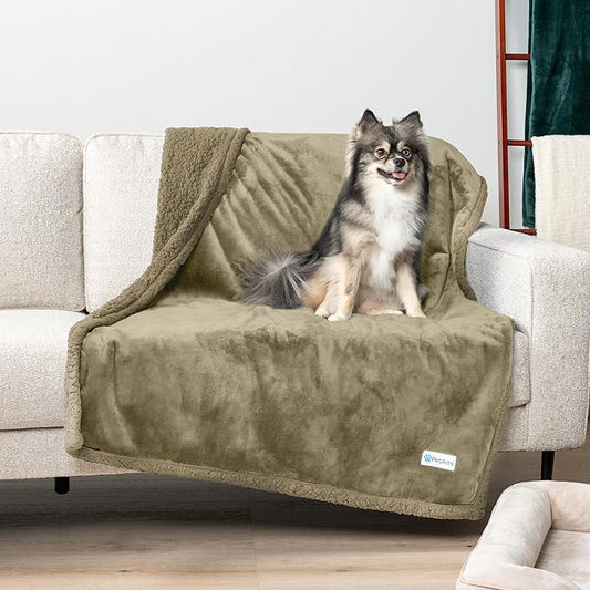 PetAmi Waterproof Dog Blanket for Medium Large Dog Puppy Cat Throw for Couch Cover Leakproof Protection, Sherpa Fleece, Reversible Soft Washable 60x40 Taupe Taupe