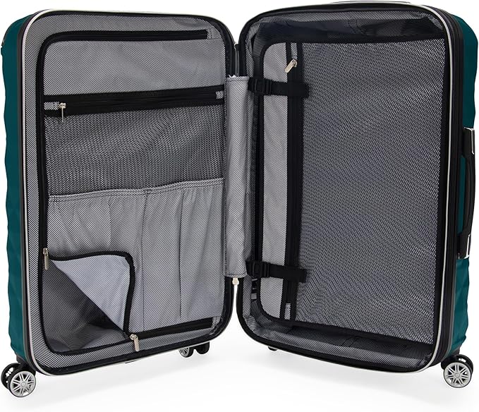 Kenneth Cole REACTION Diamond Tower Collection Lightweight Hardside Expandable 8-Wheel Spinner Travel Luggage, Deep Teal, 20-Inch Checked