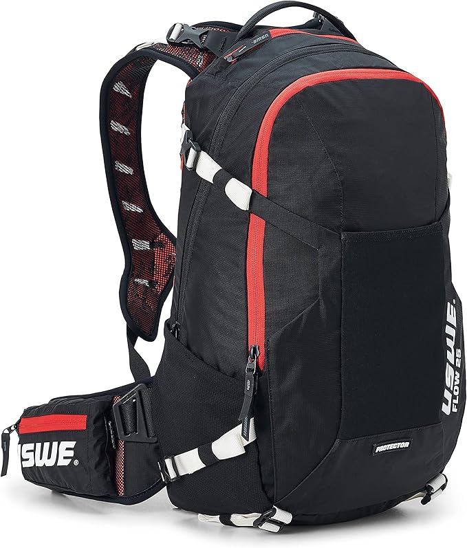USWE Flow 16L - Backpack with Back Protector, for Bike, Mountainbike, MTB and E-MTB, Black