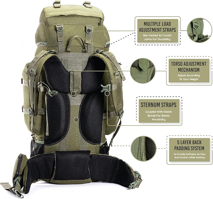 Tripole Colonel 95 Litres Rucksack + Detachable Day Pack, Olive Green