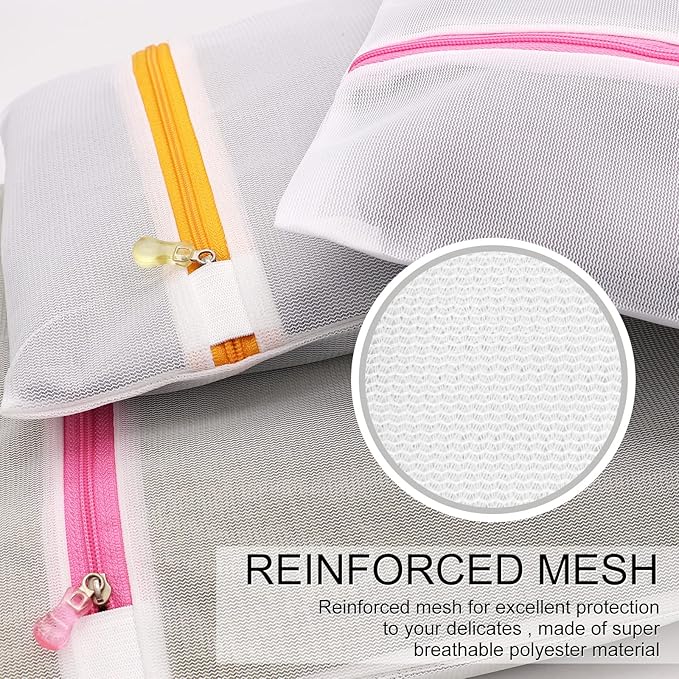 Mesh Laundry Bags 3-Pack Laundry Wash Bag Colorful Zipper for Delicates, Blouse, Hosiery, Stocking, Underwear, Bra Lingerie, Sweater, Travel Storage Bag(Orange, S)