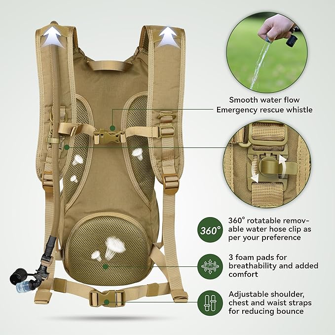 MARCHWAY Tactical Molle Hydration Pack Backpack with 3L TPU Water Bladder, Military Daypack for Cycling, Hiking, Running, Climbing, Hunting, Biking