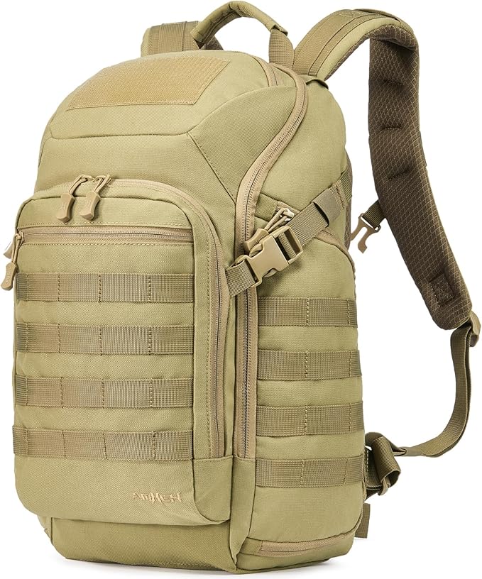 32L Military Tactical Backpack - Rugged Molle Assault Pack Fits 17 Inch Laptop for Survival Hiking Outdoor Travel Work (Tan)