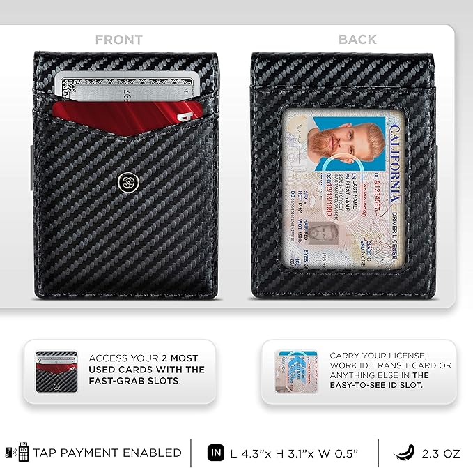 Suavell Slim Wallets for Men. Minimalist Bifold Wallet With Money Clip & ID Window. RFID Blocking Credit Card Holder Front Pocket Wallet, Gifts For Men - Husband Father On Birthday Anniversary.