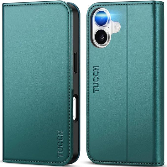 TUCCH Case Wallet for iPhone 17 (6.3-Inch) 2025, [3 Card Slots] Kickstand [RFID Blocking] PU Leather Case, Flip Folio Cover with [TPU Shockproof Interior Shell], Teal Green