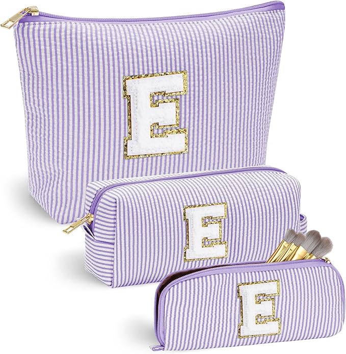 YOOLIFE Personalized Initial Makeup Bag for Women | Pink Cosmetic Travel Toiletry Bag | 11 12 13 14 15 16 Years Old Girl Gifts | Preppy Stuff Teen Girl Gift Trendy Stuff E