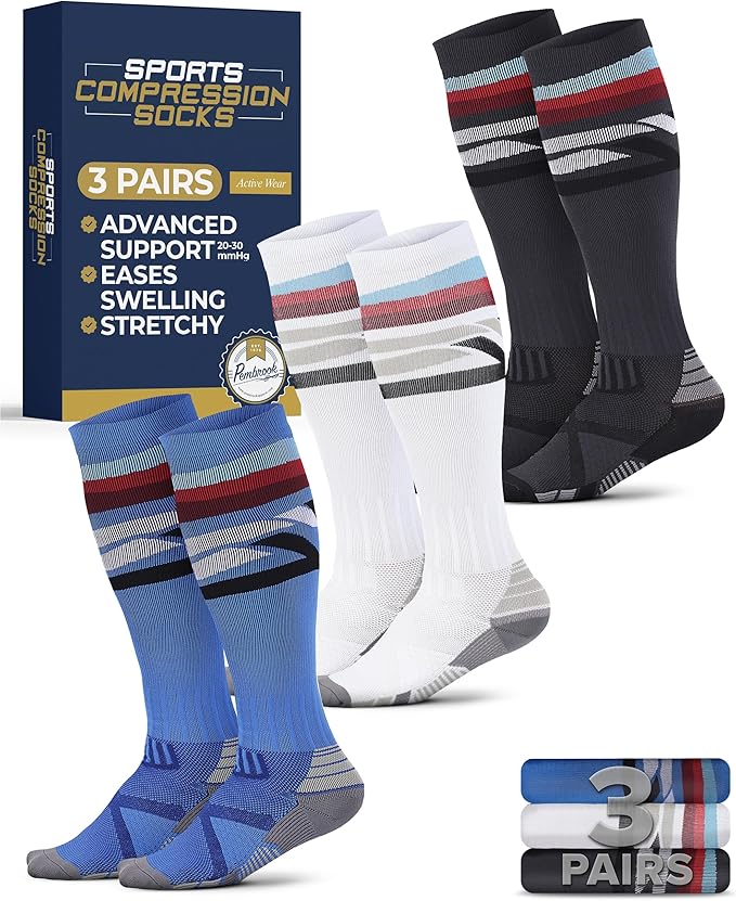 Pembrook 3 Pairs Compression Socks 20-30 mmHg - Compression Socks for Women and Men | Running, Athletic, Travel, Nurses