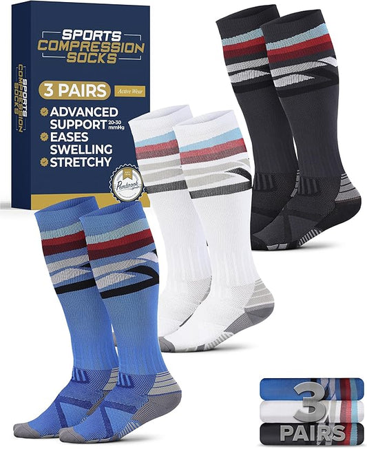 Pembrook 3 Pairs Compression Socks 20-30 mmHg - Compression Socks for Women and Men | Running, Athletic, Travel, Nurses