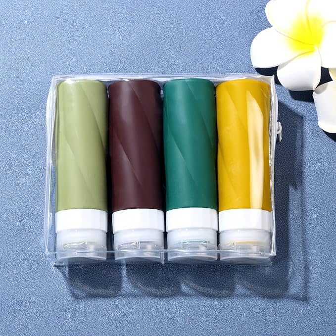Gemice Travel Bottles for Toiletries, 3oz Tsa Approved Travel Size Containers BPA Free Leak Proof Travel Tubes Refillable Liquid Travel Accessories with Clear Toiletry Bag (4 Pack)