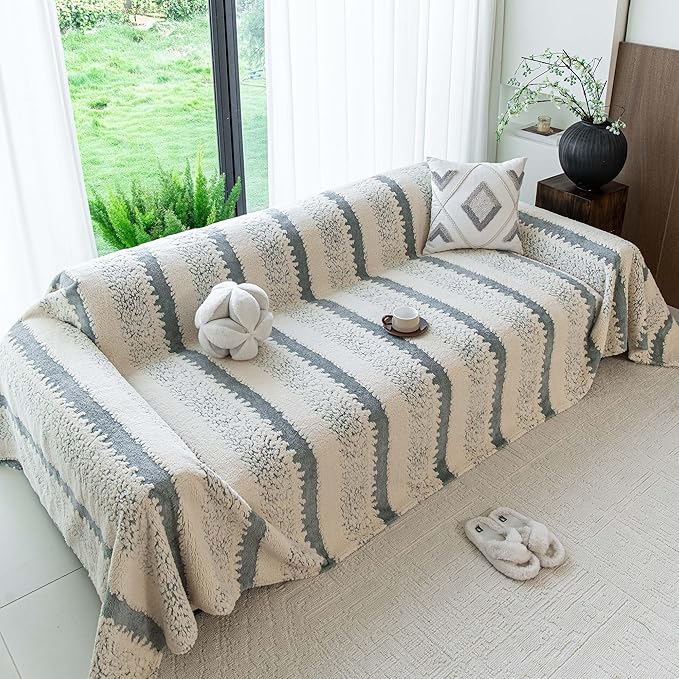 Sherpa Fleece Couch Cover for 3 Cushion Sofa, Gray, 71" x 134" - Pet Proof Sofa Covers Heavy Duty Scratch Resistant Pet Friendly Furniture Cover - Easy Install, Machine Washable