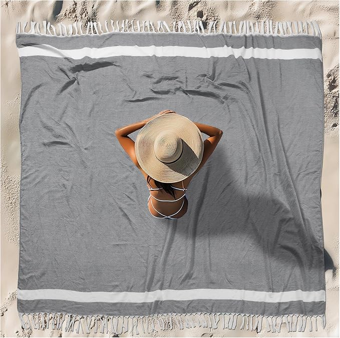 Oversized Turkish Beach Towel Blanket XXL Cotton Sandproof Towels Boho Woven Extra Large Big Sand Free Giant Throw Blankets Huge Quilt XL Picnic Camping Necessities Cloud For Adult Gifts Black