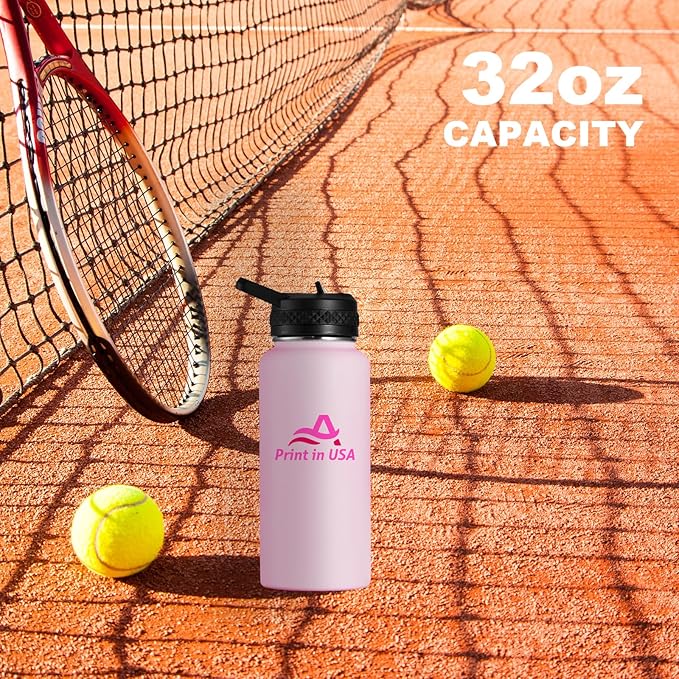 Personalized Custom Print in USA Water Bottle 100Pcs 32oz Stainless Steel Double Wall Coffee Cup with Lid & Straw Insulated Tumbler with Colorful Text Logo Photo