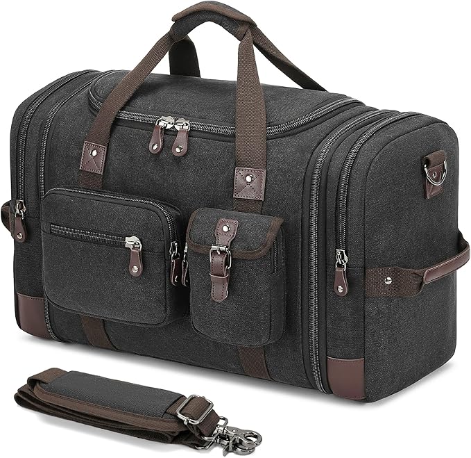 THYWD Canvas Duffle Bag for Travel Men and Women, 55L Expandable Large Overnight Weekender Luggage Bag, Vintage Carry on Bags for Airplanes, Travel, Hospital Labor Delivery, Camping, Gym
