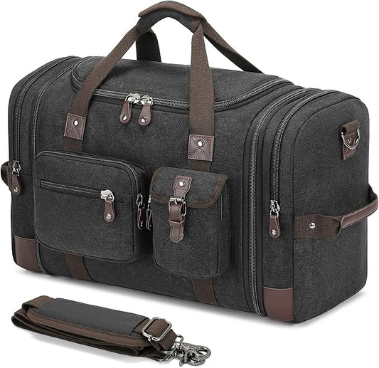 THYWD Canvas Duffle Bag for Travel Men and Women, 55L Expandable Large Overnight Weekender Luggage Bag, Vintage Carry on Bags for Airplanes, Travel, Hospital Labor Delivery, Camping, Gym