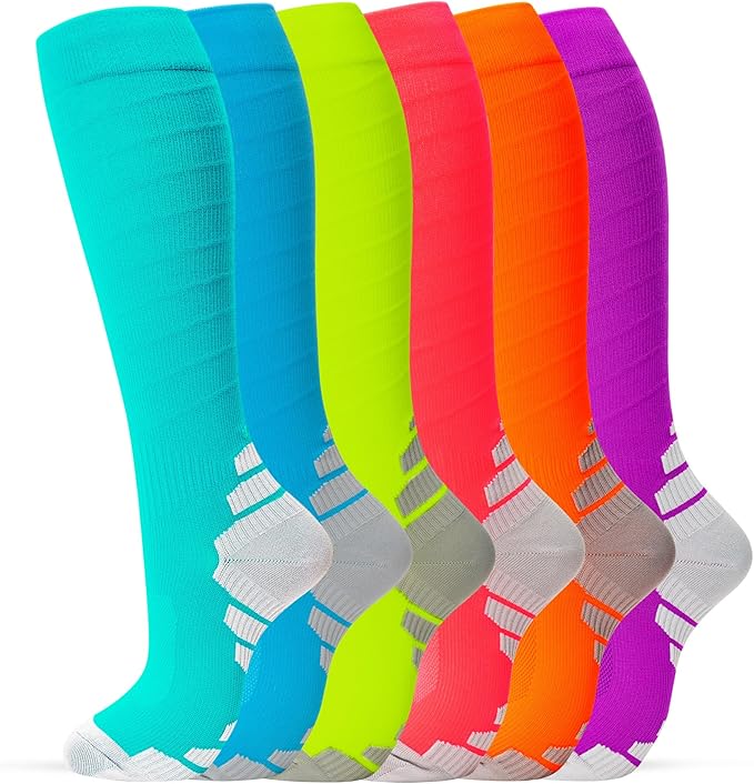 fenglaoda Compression Socks for Women Men Support Circulation 6 Pairs Socks For Nurse, Travel, Flight