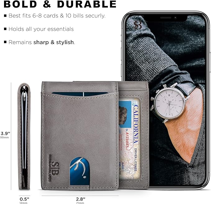 SERMAN BRANDS RFID Blocking Slim Bifold Genuine Leather Minimalist Front Pocket Wallets for Men with Money Clip Thin Gift