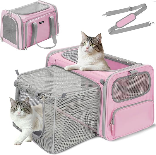 Cat Carrier Soft for Travel & Vet Visits, Expandable Soft Pet Carrier for Cats Up to 15 lbs, Breathable & Cozy Cat Bag Carrier, Airline Approved Portable Pet Travel Carrier, Pink