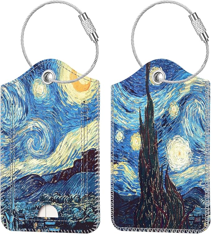 Fintie Luggage Tags, Privacy Cover ID Label with Stainless Steel Loop and Address Card for Travel Bag Suitcase - Starry Night (2 Piece)