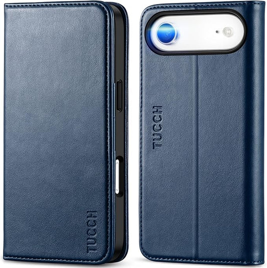 TUCCH Case Wallet for iPhone Air (6.5-Inch) 2025, 3 Card Slots | Kickstand | RFID Blocking | PU Leather | Protective Flip Folio Cover | TPU Shockproof Interior Shell | Deep Blue
