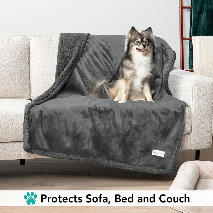 PetAmi Dog Blanket for Medium Large Dogs, Pet Bed Blanket Cat Puppy Kitten, Fleece Furniture Couch Cover Protector Sofa Car, Soft Sherpa Dog Throw Plush Reversible Washable, 40x60 Solid Dark Gray
