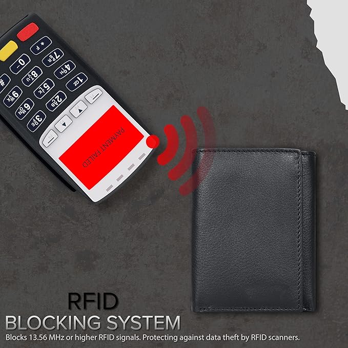 Tri fold Leather Wallet for Men with RFID | Slim Wallets for Men with 1 ID and 6 Credit card slots | Front Pocket Minimalist