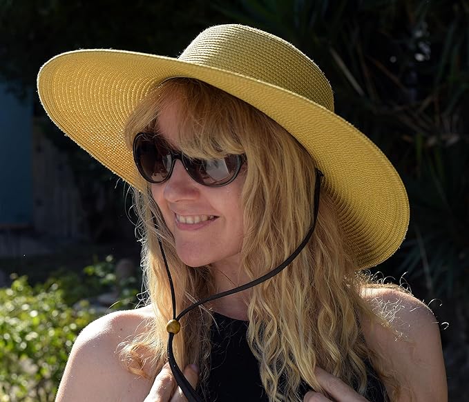 Sloggers Women's Wide Brim Braided Sun Hat with Wind Lanyard - UPF 50+ Maximum Sun Protection