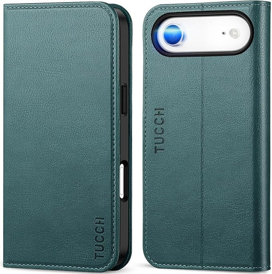 TUCCH Wallet Case for iPhone Air (6.5-Inch) 2025, 3 Credit Card Slot | RFID Blocking | Stand | PU Leather | Shockproof TPU Interior Shell | Protective Flip Folio Cover | Teal Blue