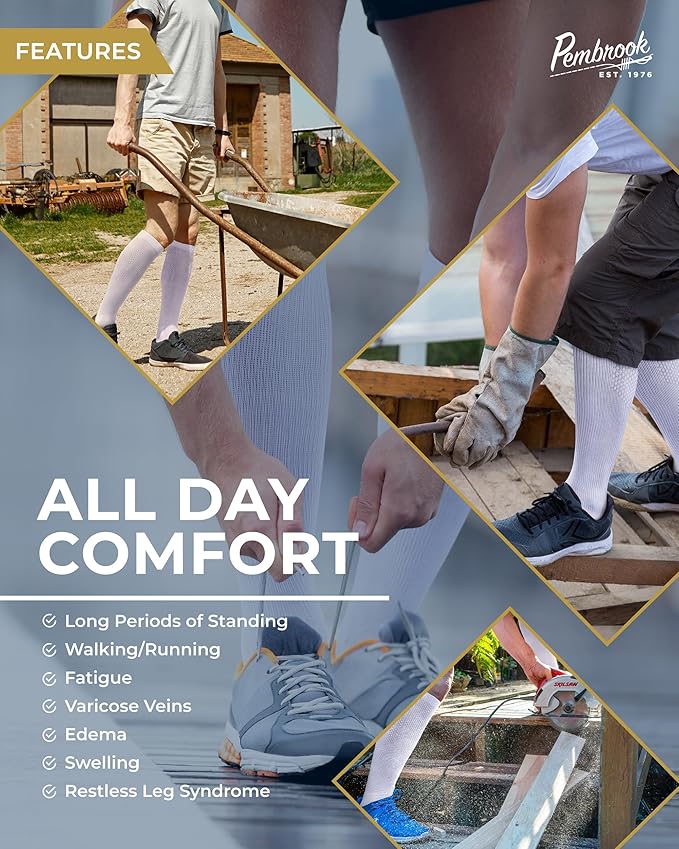 Pembrook Light Compression Socks for Men - 3 Pairs | 8-15 mmhg Compression Dress Socks for Men | Support Socks for Men