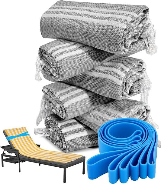6 Packs Turkish Beach Towel Bathroom Bath Towels Set Bulk Soft Cotton Extra Large Sand Resistant Fast Drying Compact Packable Lightweight Sandrpoof Repellent Anti Repels Foldable Chamois