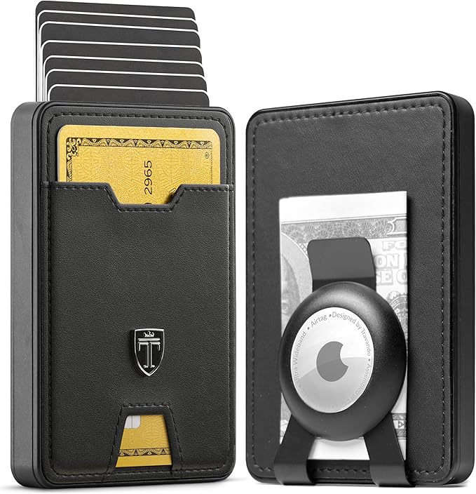 TRAVANDO Swype Slim Wallet for Men Metal RFID Blocking Mens Wallet Card Case (With AirTag* Pocket)