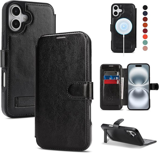 CIVICASE for iPhone 17 Wallet Case with Stand,PU Leather Flip Credit Card Holder Slots (RFID Blocking),Compatible with Magsafe Magnetic Holder Phone Cover Women Men,Black