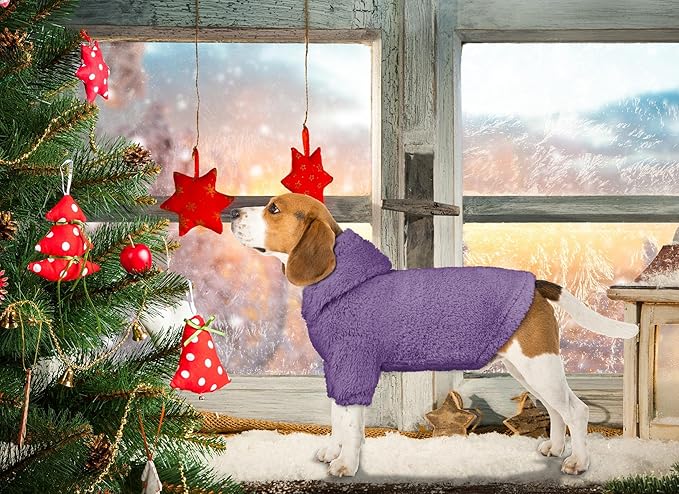 Fuzzy Dog Sweaters for Small Dogs Dog Hoodie Pet Clothes Warm Soft Cozy Coats Hooded Sweatshirt Fleece Small Pet Hoodies Sweater(Purple-S)