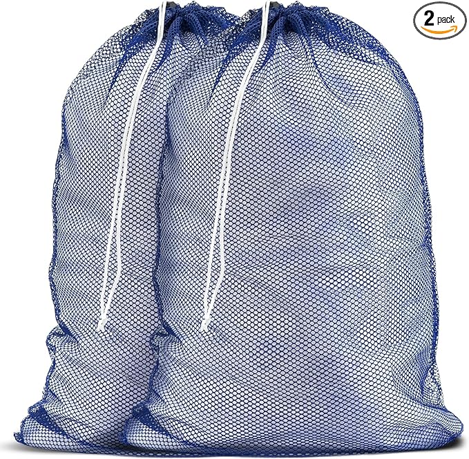 2 Pack Mesh Laundry Bags, 23 x 34 Inches Heavy Duty Mesh Laundry Bag, Large Laundry Drawstring Bag for College, Dorm, Travel, Family and Apartment Dwellers (blue)