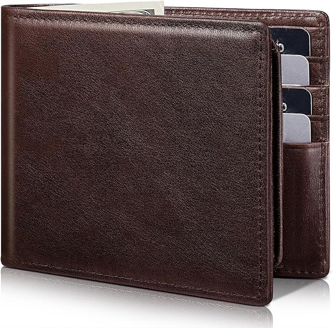 Artpaxy Mens Wallet Genuine Leather Bifold RFID Blocking Wallet for Men with 2 ID Windows 12 Card Holders 2 cash pockets 1 Gift Box