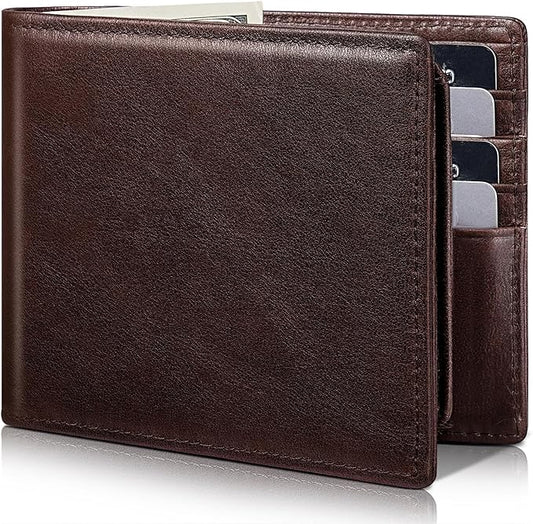 Artpaxy Mens Wallet Genuine Leather Bifold RFID Blocking Wallet for Men with 2 ID Windows 12 Card Holders 2 cash pockets 1 Gift Box