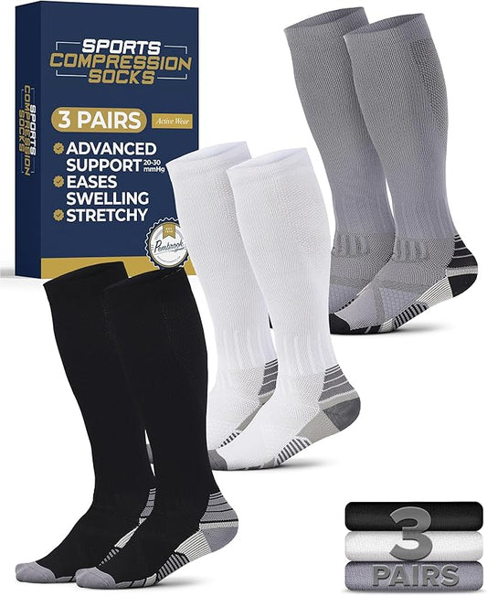 Pembrook 3 Pairs Compression Socks 20-30 mmHg - Compression Socks for Women and Men | Running, Athletic, Travel, Nurses